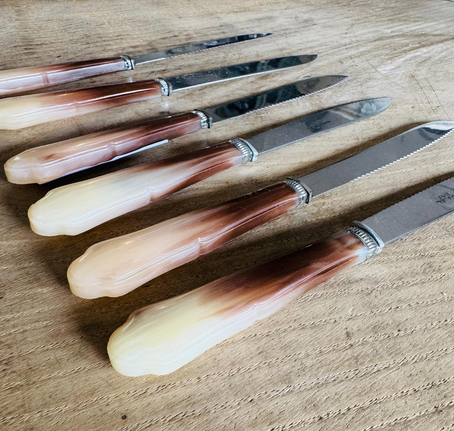 Vintage French Pradel Bakelite Steak Knives – Set of 6 Faux Horn Handles