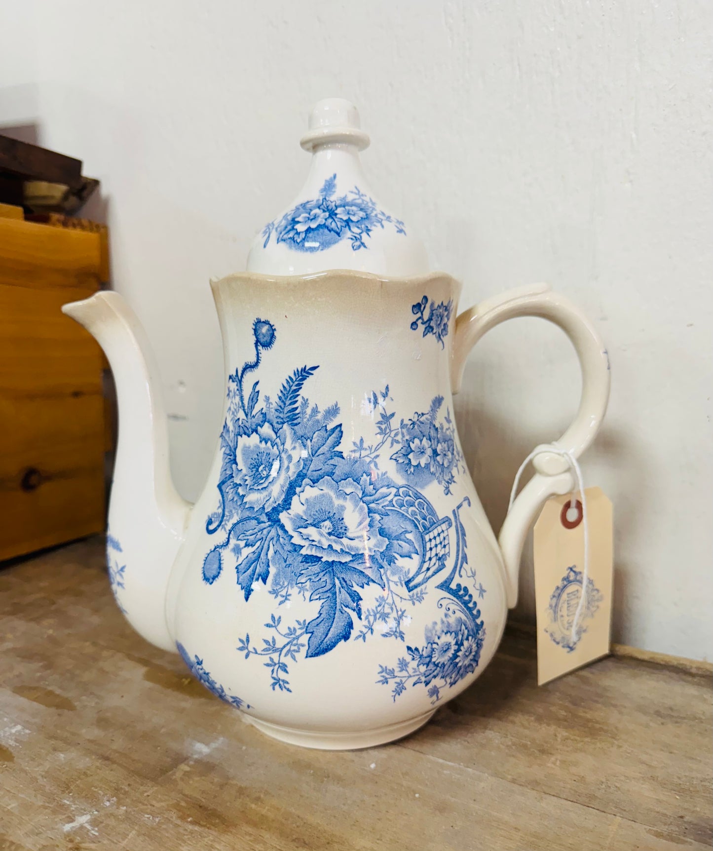 Antique Belgian Blue and White Teapot