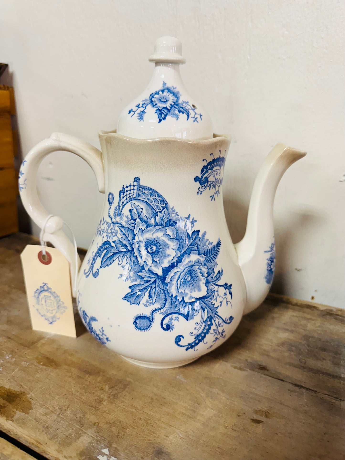 Antique Belgian Blue and White Teapot