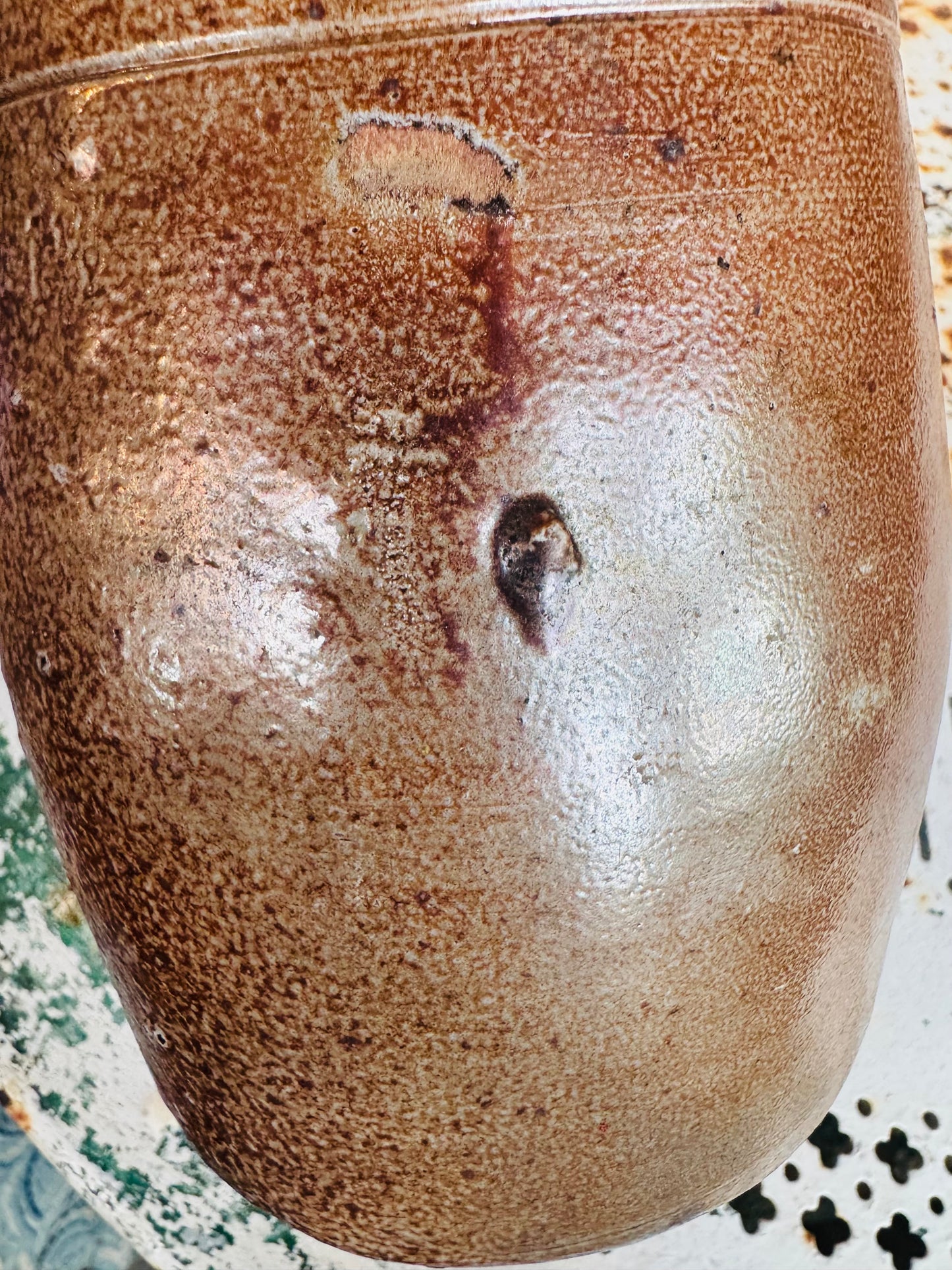 Antique Stoneware Jug – Rustic 1800s Salt Glaze Pitcher with Handle