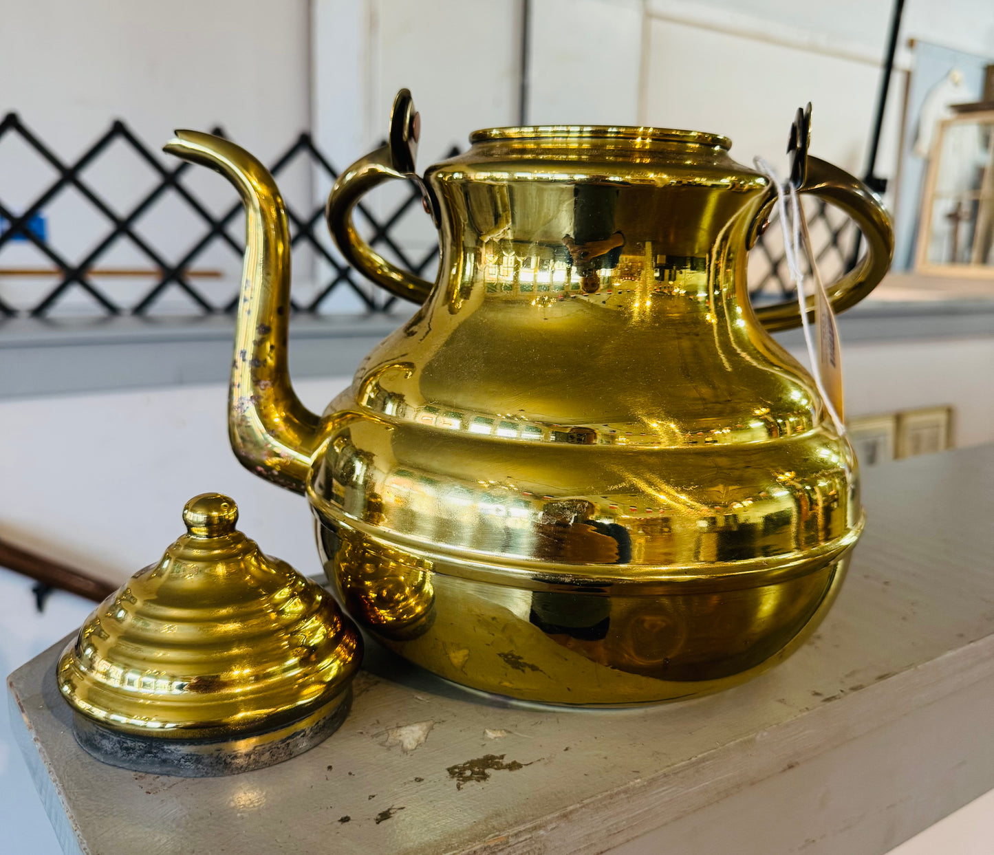 Antique Belgian Brass Kettle | Large Vintage Copper Boiler Teapot | Made in France