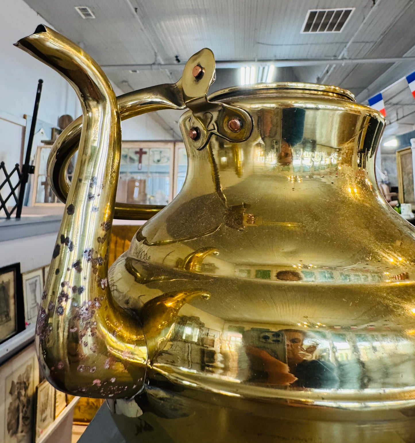 Antique Belgian Brass Kettle | Large Vintage Copper Boiler Teapot | Made in France