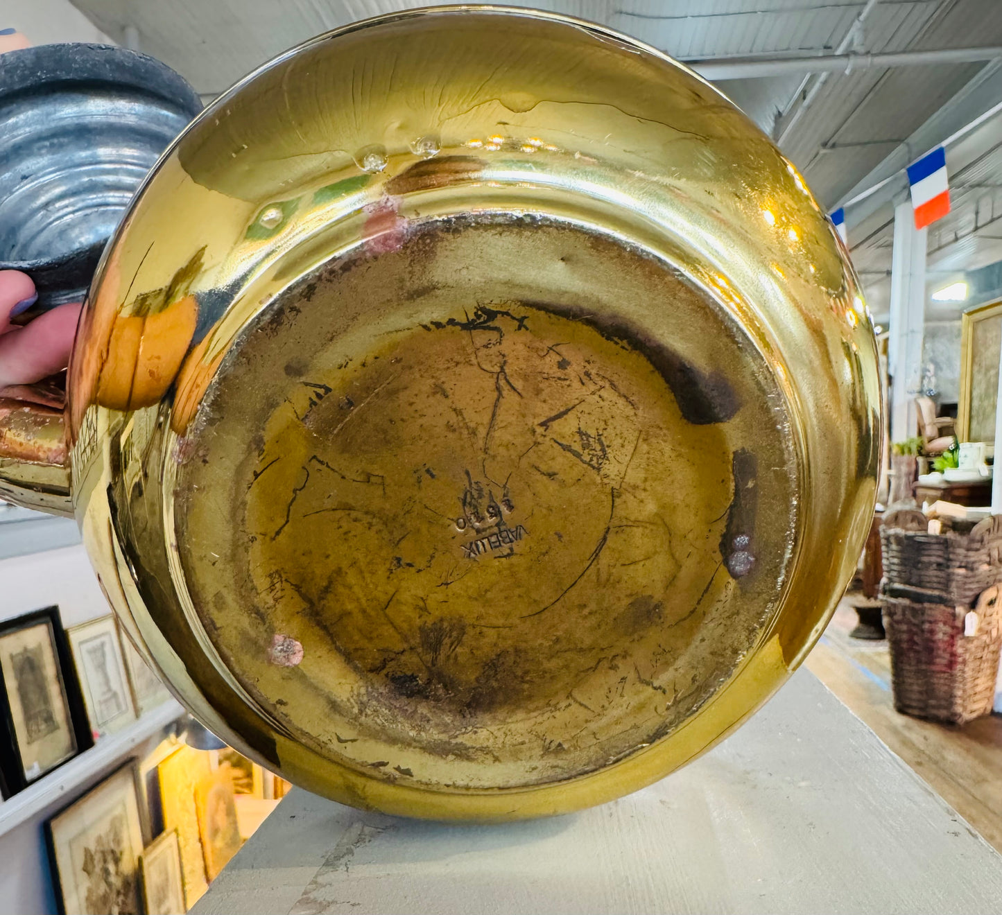 Antique Belgian Brass Kettle | Large Vintage Copper Boiler Teapot | Made in France