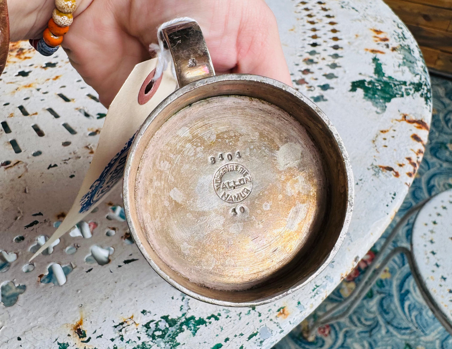 Vintage Silver-Plated Tankard Mug – WMF Ikora Germany – Monogrammed “B T” – Patina Finish – Collectible Barware