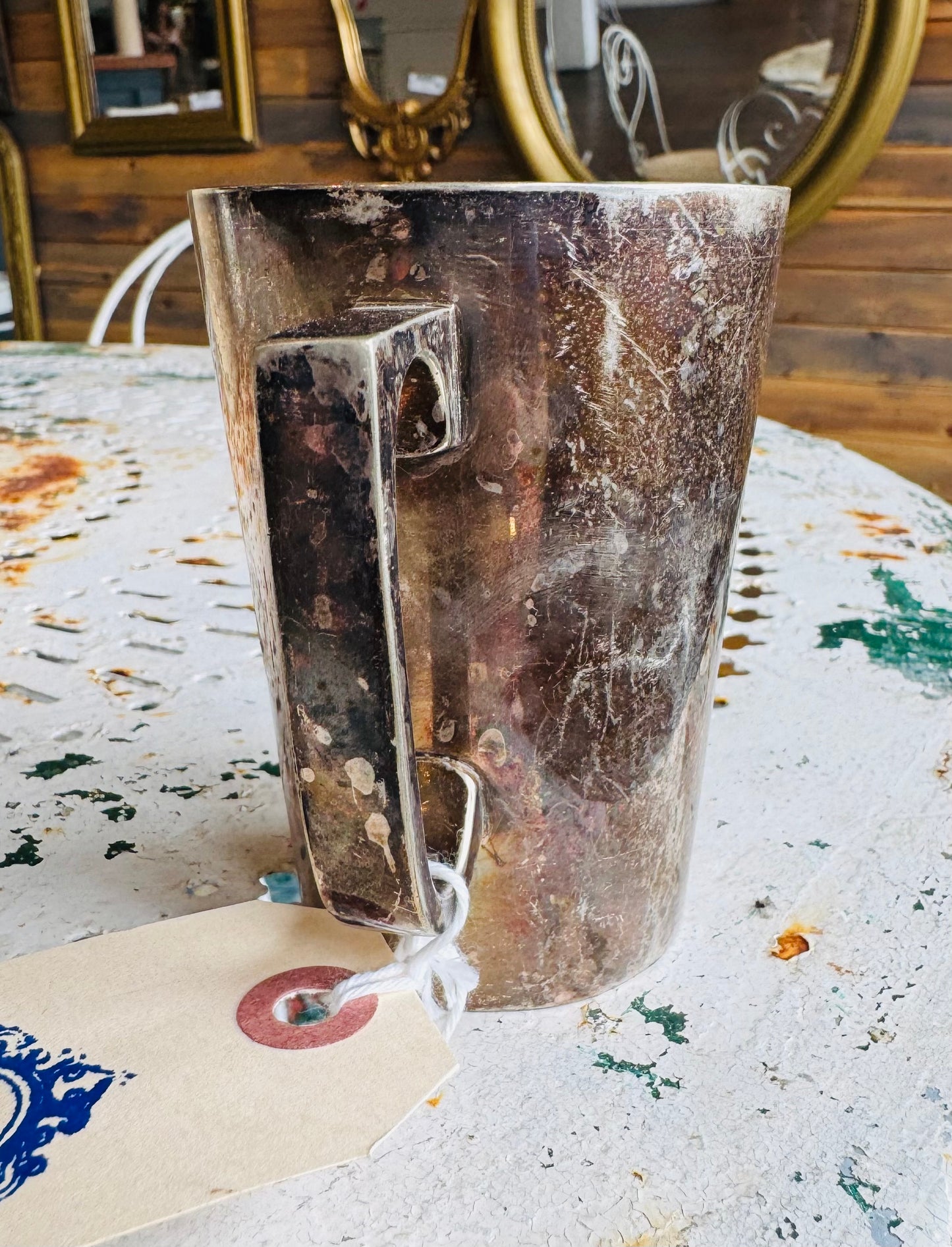 Vintage Silver-Plated Tankard Mug – WMF Ikora Germany – Monogrammed “B T” – Patina Finish – Collectible Barware