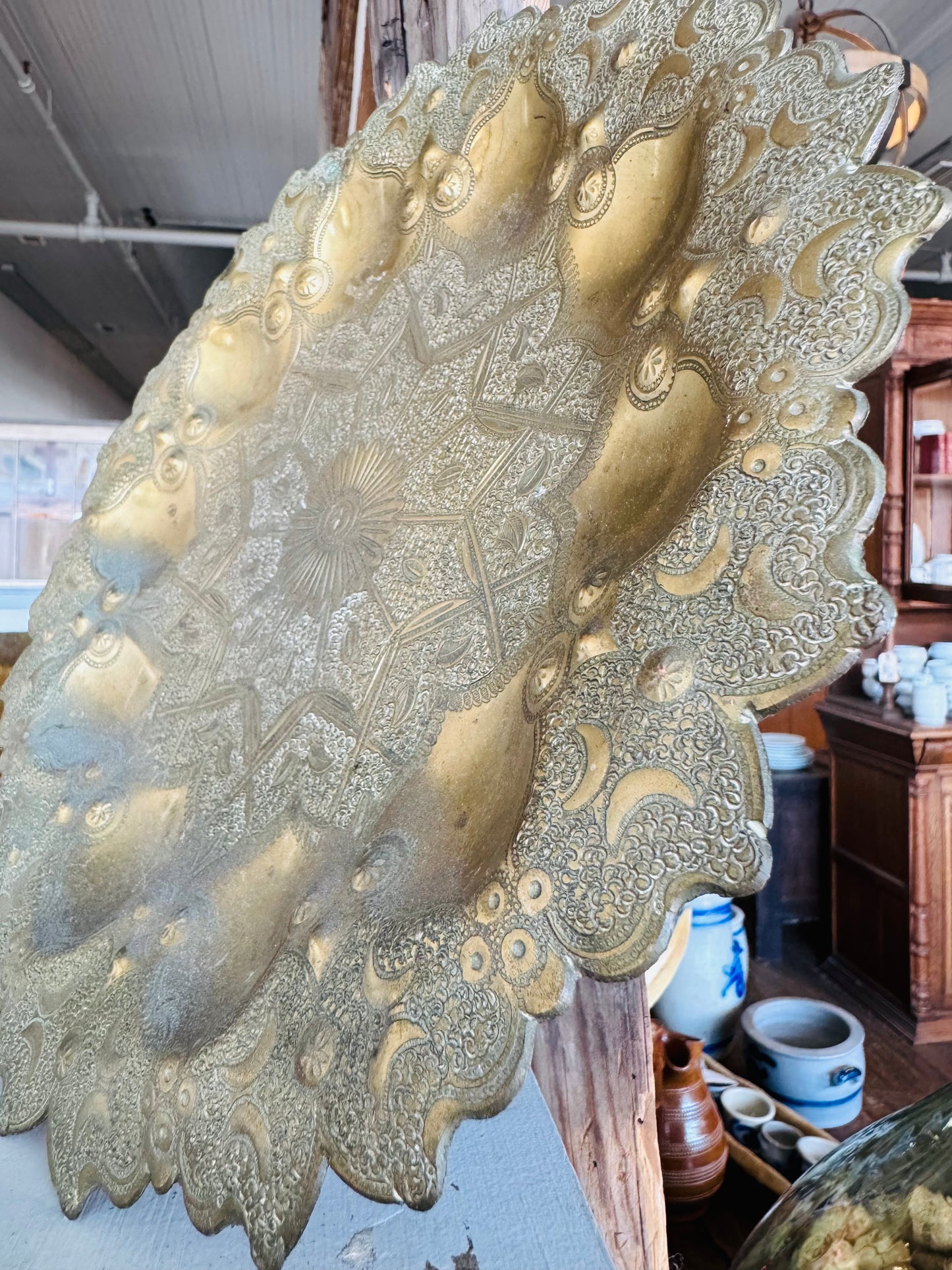 Vintage French Hand-Hammered Brass Wall Plate