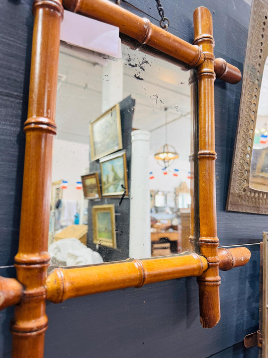Antique French Bamboo Wall Mirror | Victorian Giltwood Frame with Chain Hanger