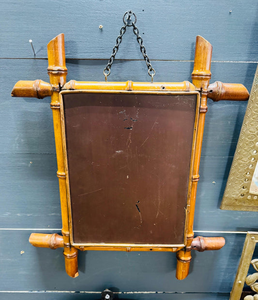 Antique French Bamboo Wall Mirror | Victorian Giltwood Frame with Chain Hanger