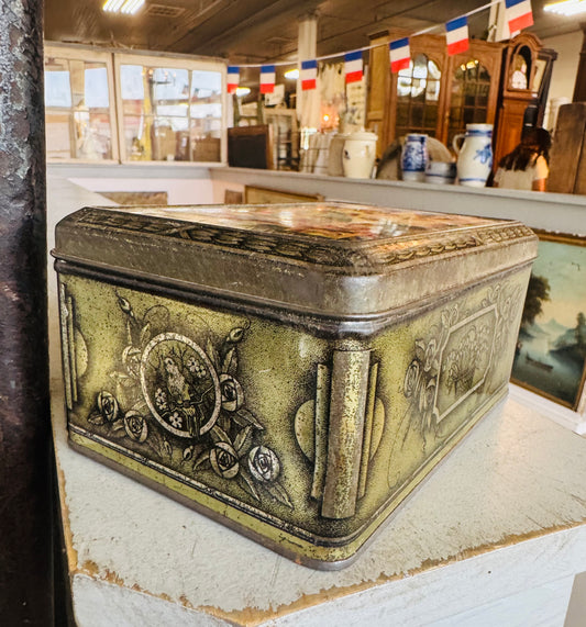 Vintage French Decorative Tin Box