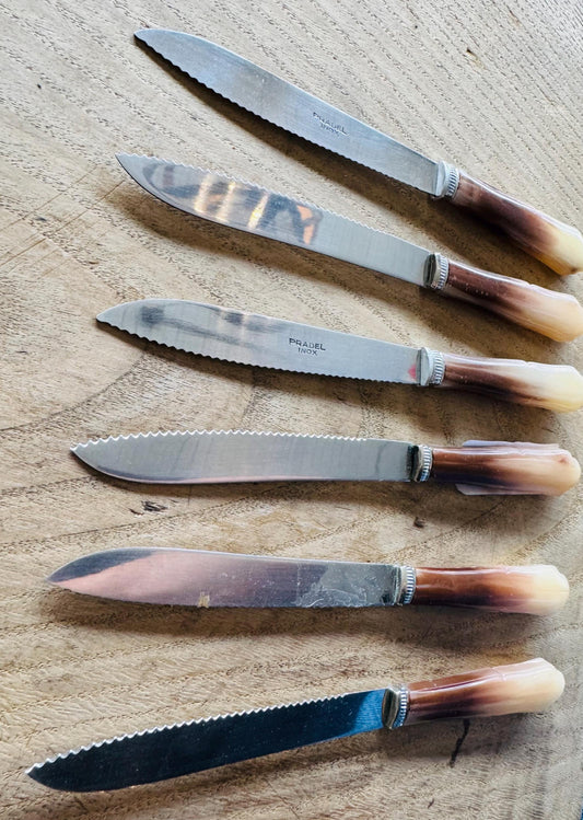 Vintage French Pradel Bakelite Steak Knives – Set of 6 Faux Horn Handles