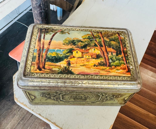 Vintage French Decorative Tin Box