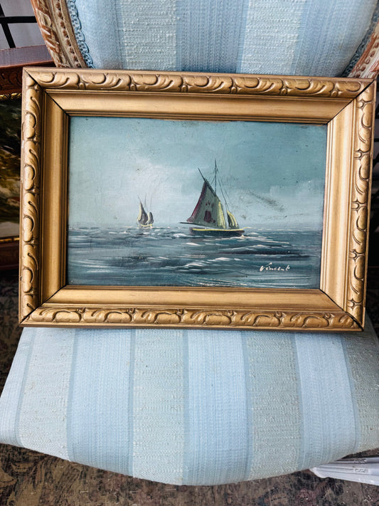 Vintage French Nautical Seascape Signed Oil Painting