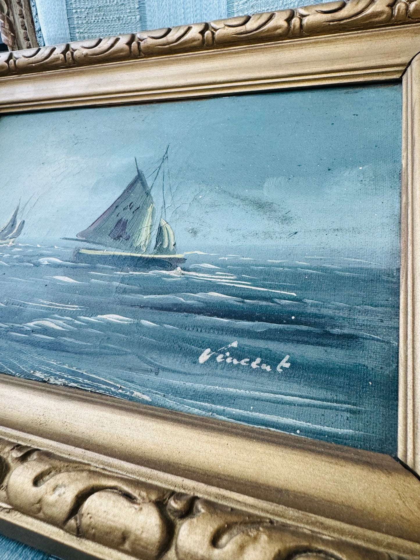 Vintage French Nautical Seascape Signed Oil Painting