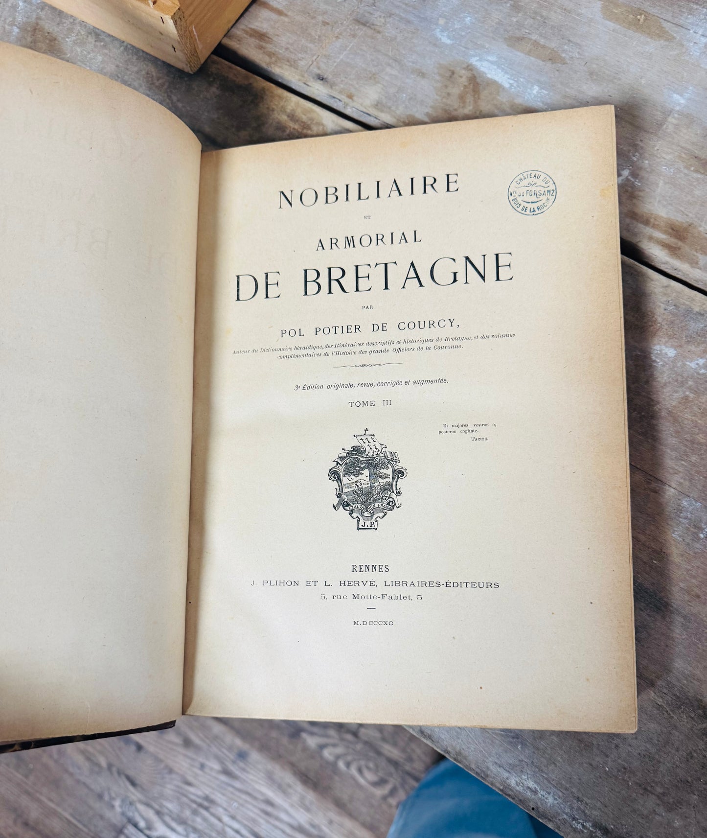 Antique French Heraldry Book – Nobiliaire et Armorial de Bretagne, Tome III by Pol Potier de Courcy
