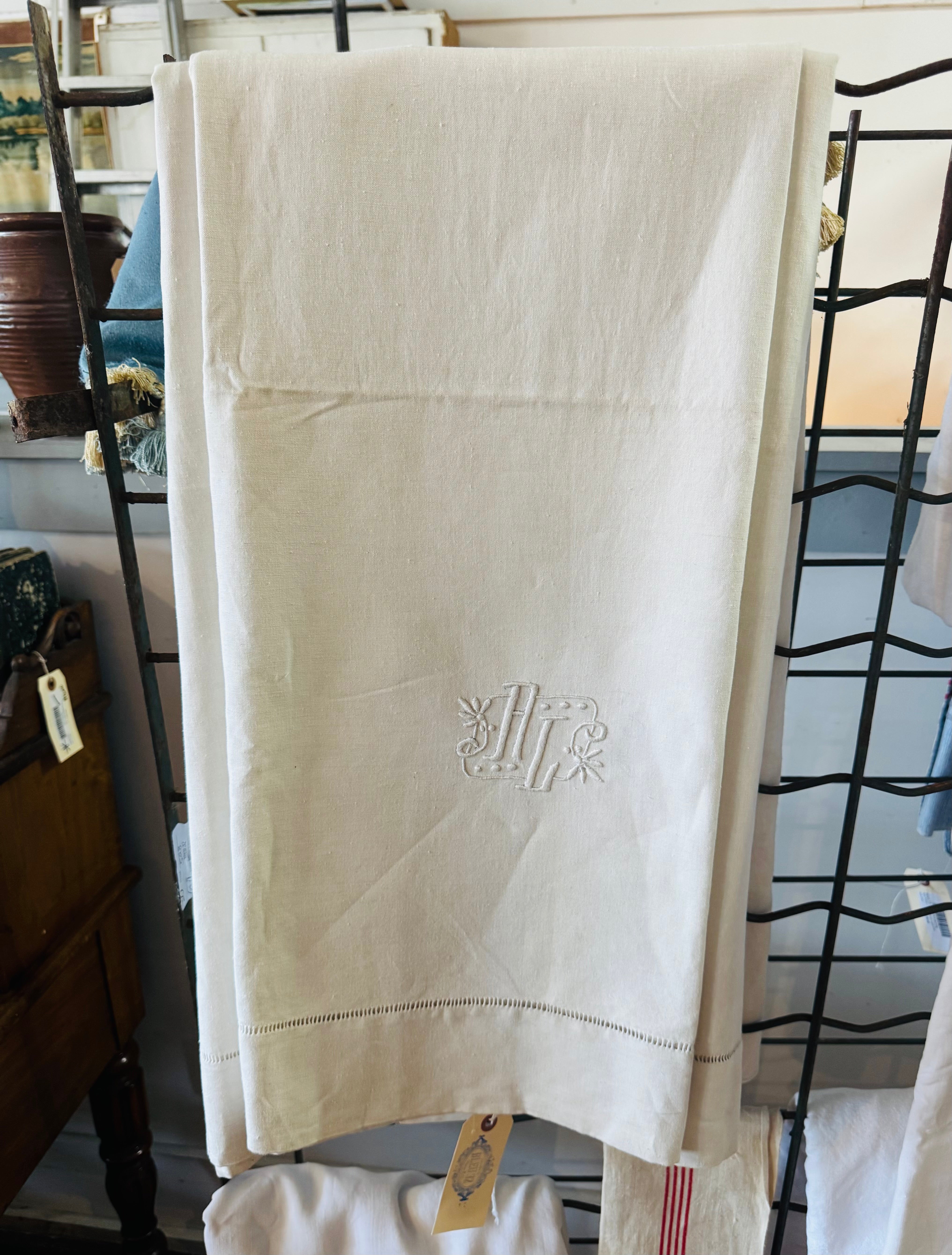 Antique French Linen Sheet with Monogram 