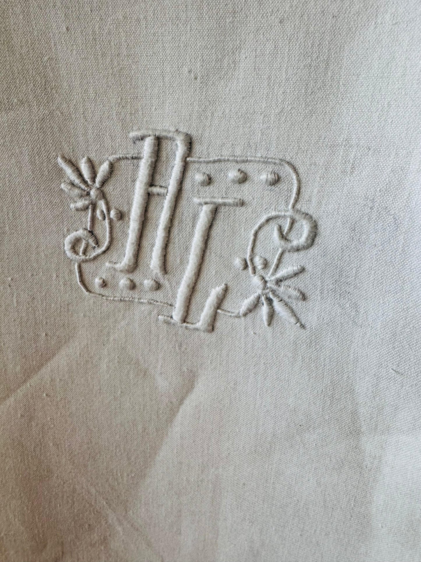 Antique French Linen Sheet with Monogram "AL" | Hand-Embroidered | Heirloom Linen
