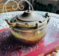Antique Brass French Cauldron Pot with Ornate Handle | Primitive Copper Kettle