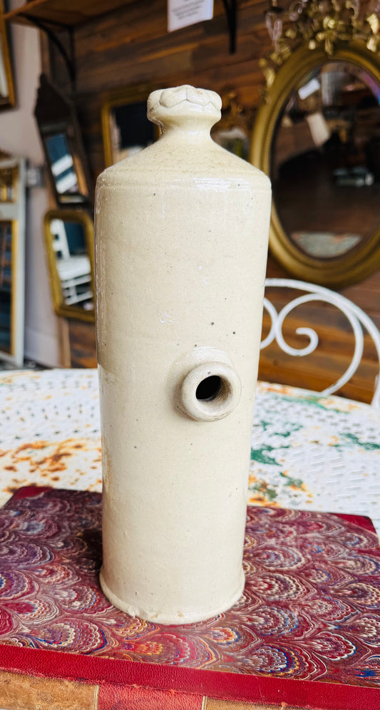 Antique Stoneware Hot Water Bottle with Lid – 19th Century English Ceramic Bed Warmer