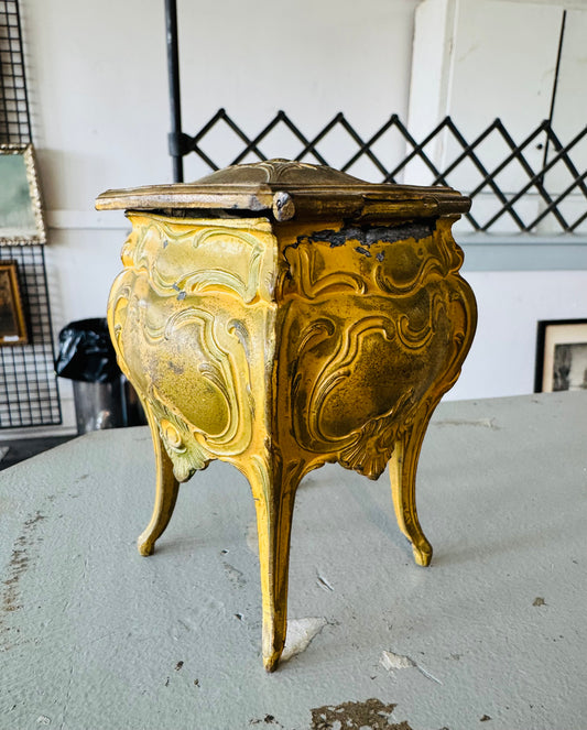 Antique French Ormolu Jewelry Casket – Louis XV Style Yellow Velvet Lined Trinket Box