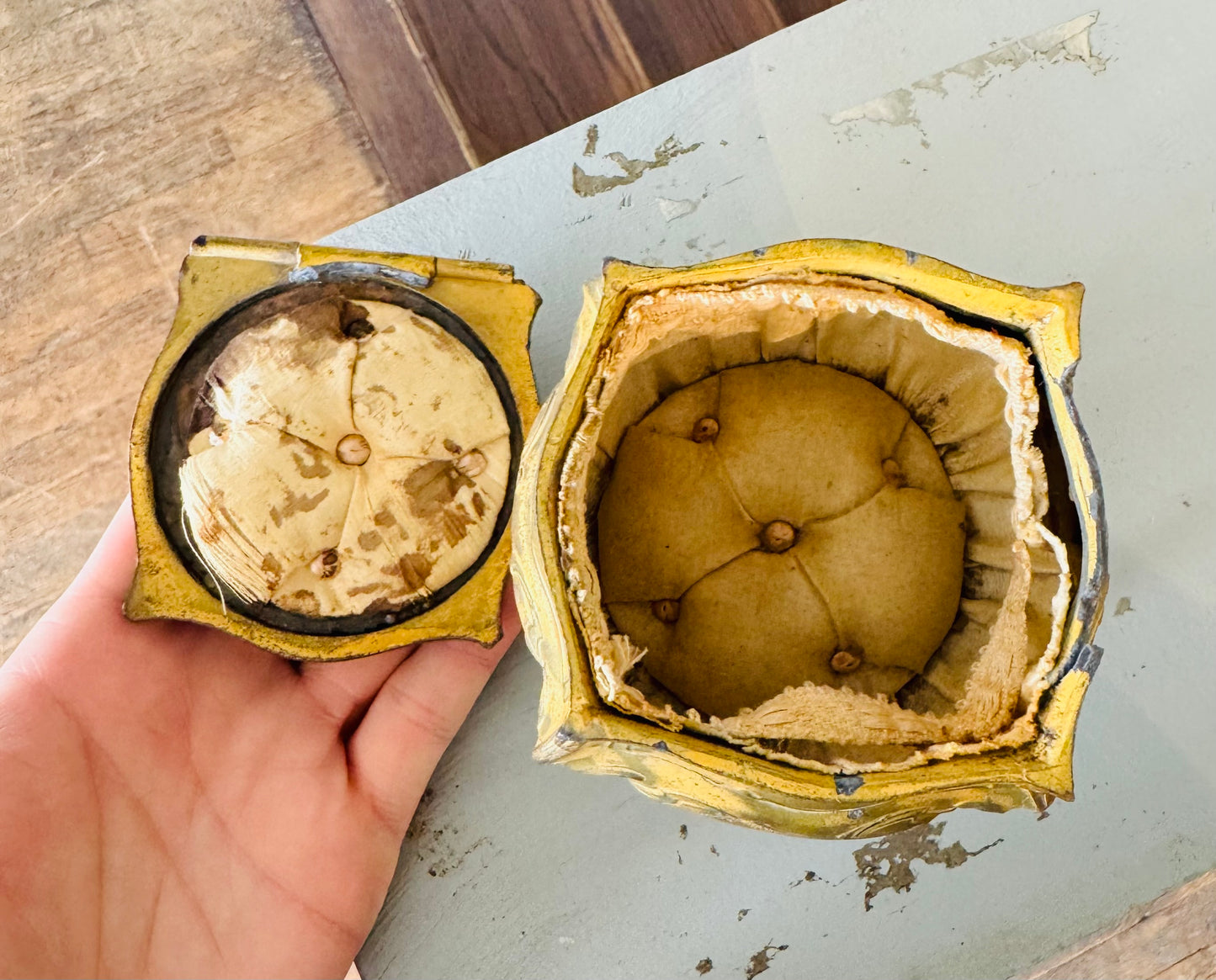Antique French Ormolu Jewelry Casket – Louis XV Style Yellow Velvet Lined Trinket Box