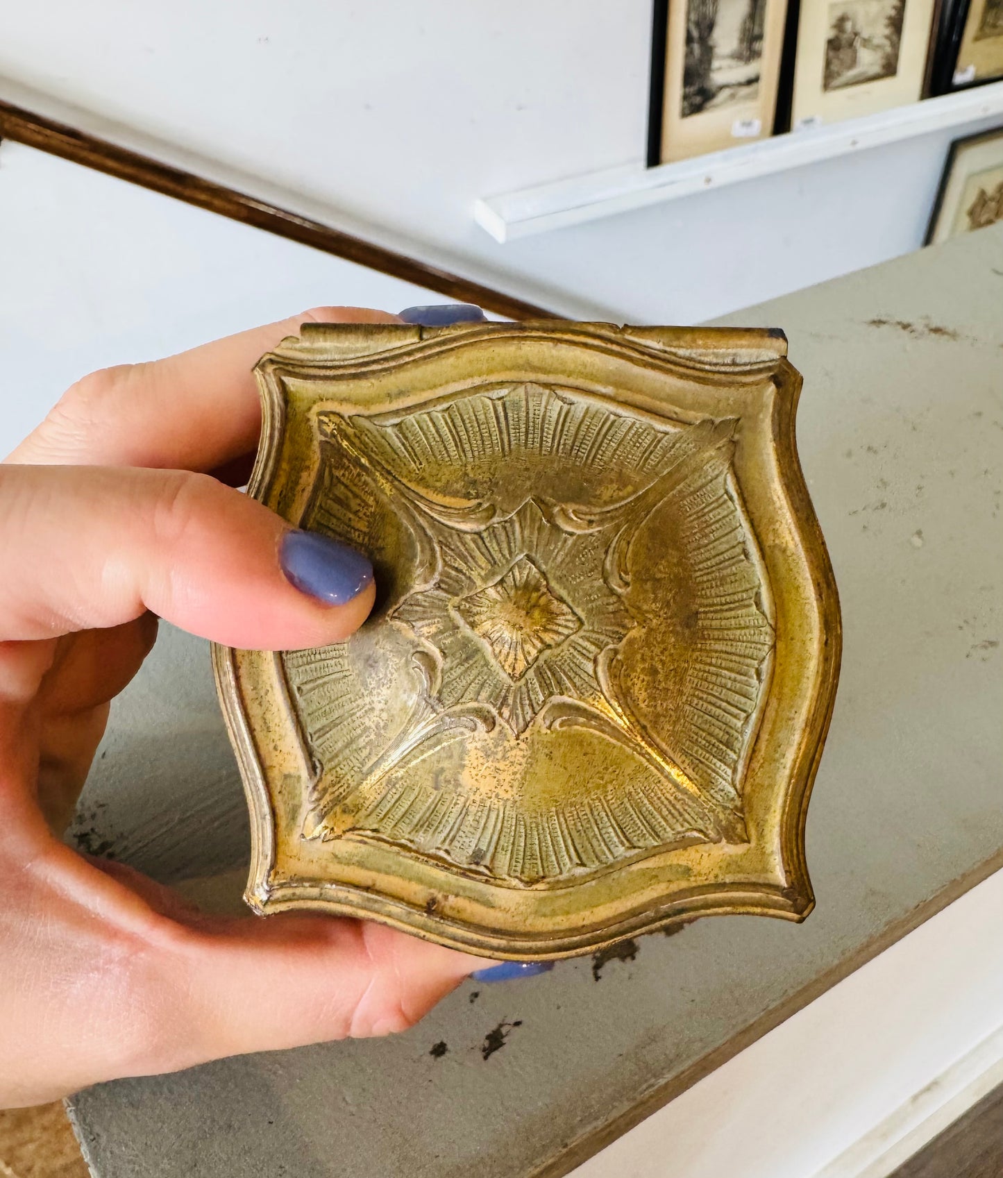 Antique French Ormolu Jewelry Casket – Louis XV Style Yellow Velvet Lined Trinket Box