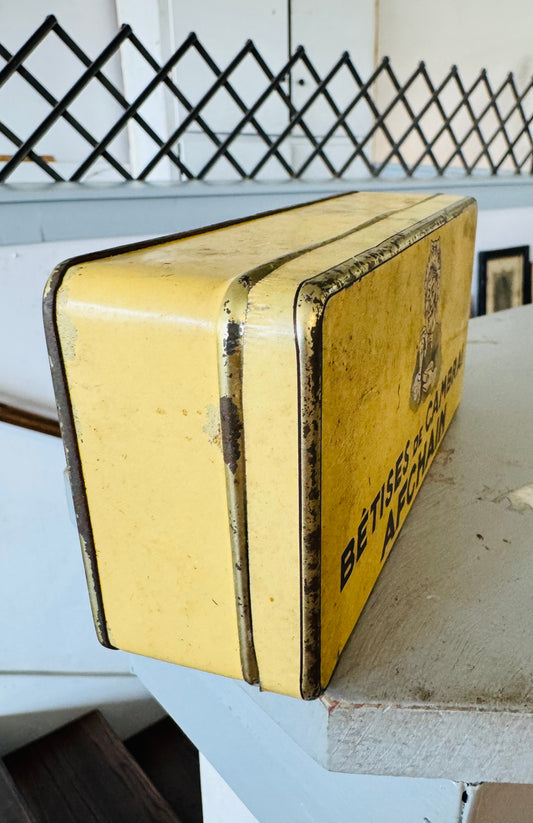 Vintage French Bêtises de Cambrai Candy Tin – Afchain Yellow Advertising Box
