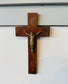 Vintage French Crucifix – Wood and Brass Wall Cross with INRI Plaque