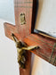 Vintage French Crucifix – Wood and Brass Wall Cross with INRI Plaque