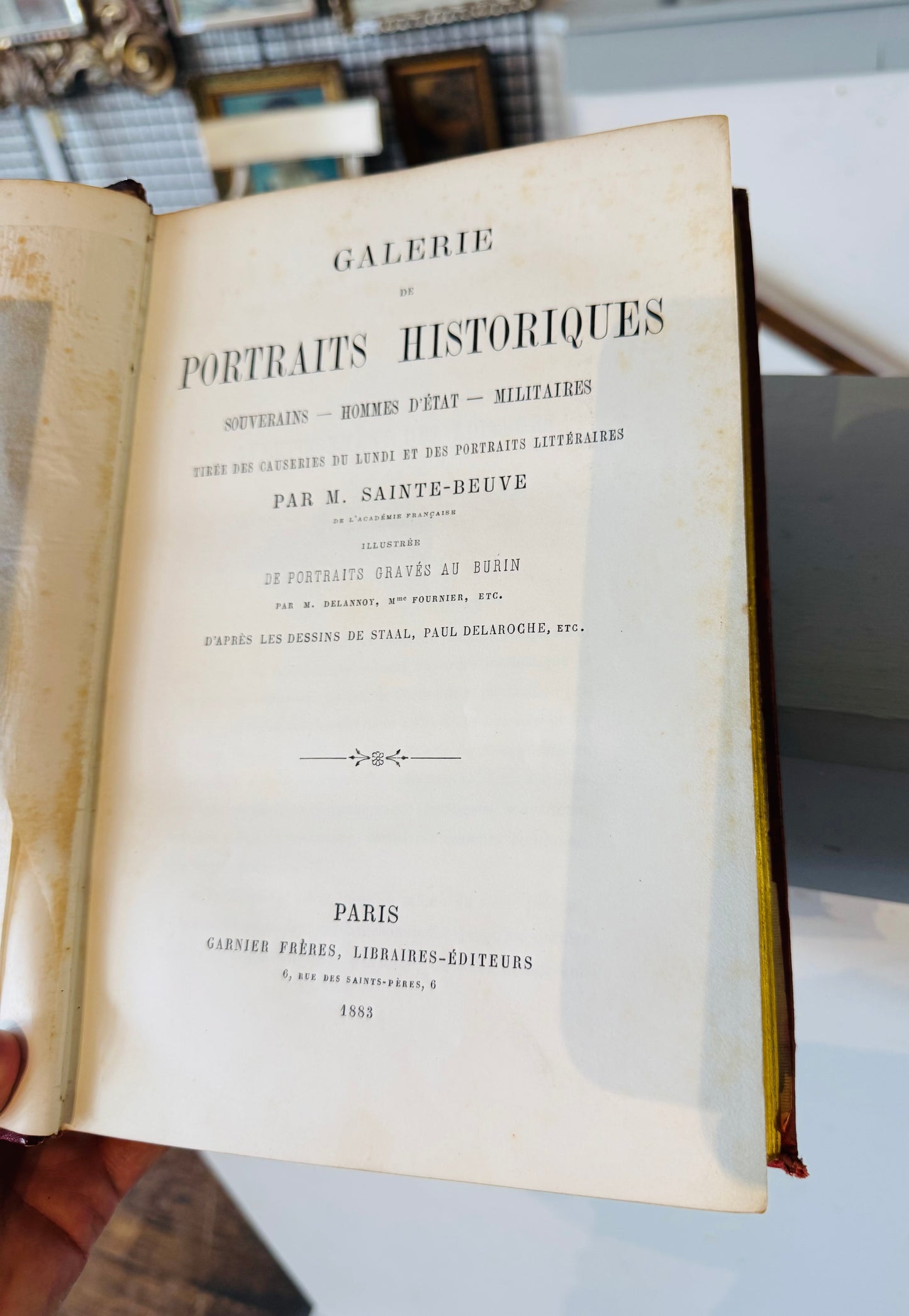 1883 Galerie de Portraits Historiques – Antique French Book with Engravings – Leather Bound by Sainte-Beuve