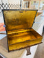 Antique “Histoire de la Musique” Book-Shaped Metal Box – French Tin Litho Jewelry or Document Box – Ornate Gold Interior