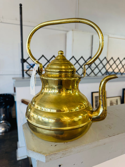 Antique Belgian Brass Kettle | Large Vintage Copper Boiler Teapot | Made in France