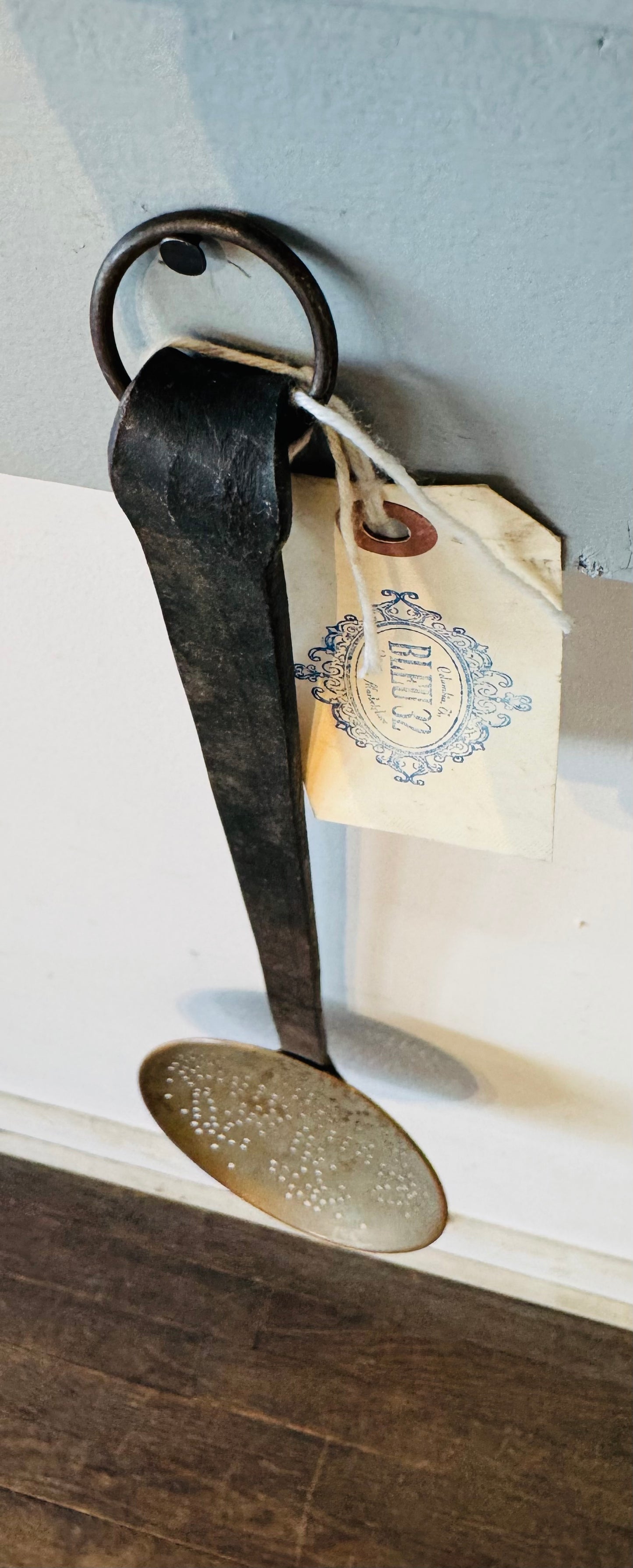 Antique 1800s Copper Skimmer with Forged Iron Handle | Primitive Kitchen Utensil | Rustic French Farmhouse Decor