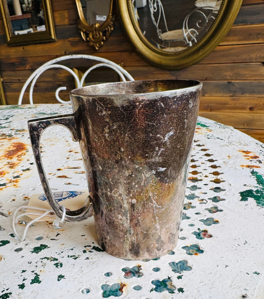 Vintage Silver-Plated Tankard Mug – WMF Ikora Germany – Monogrammed “B T” – Patina Finish – Collectible Barware