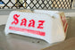Vintage Saaz Beer Ashtray – White Glass with Red Lettering – French Bistro Barware