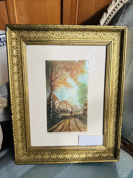 Vintage French Watercolor “Crépuscule” – Signed