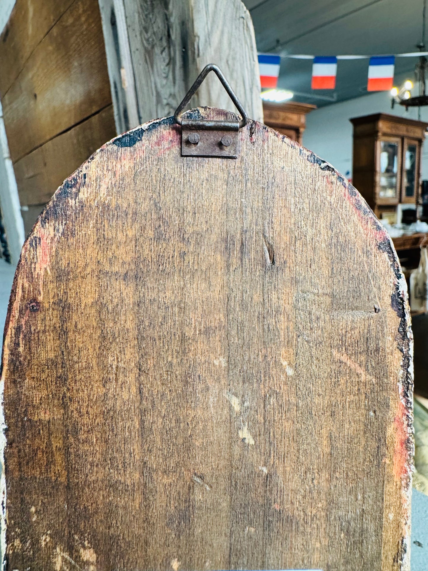 Vintage French Madonna & Child Icon in Arched Gilt Frame