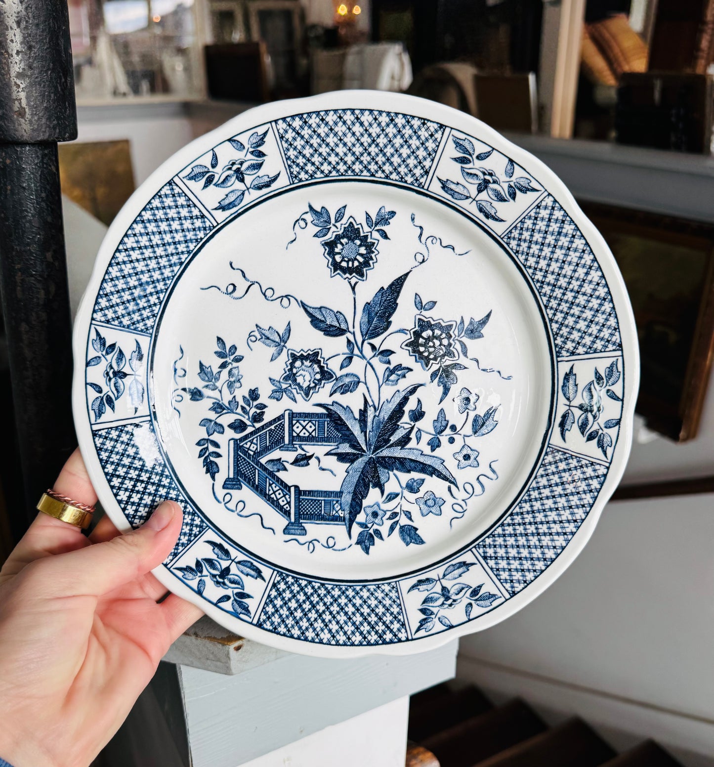 French Antique Blue & White Transferware Plate