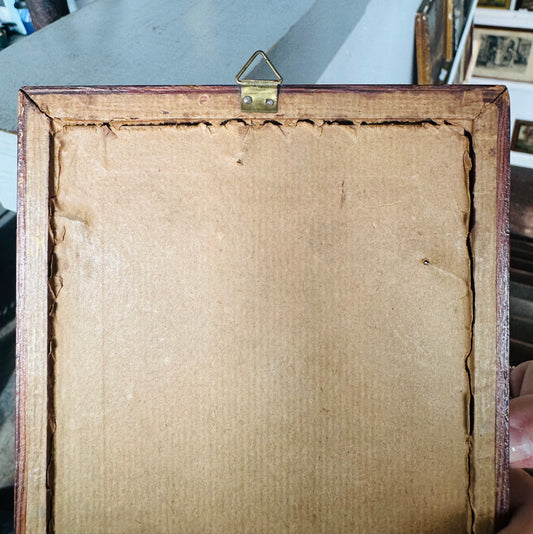 Antique French Religious Print in Wood Frame