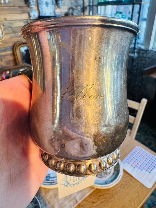Antique Mitchell & Tyler Silverplate Tankard Mug - Monogrammed “Ellen”