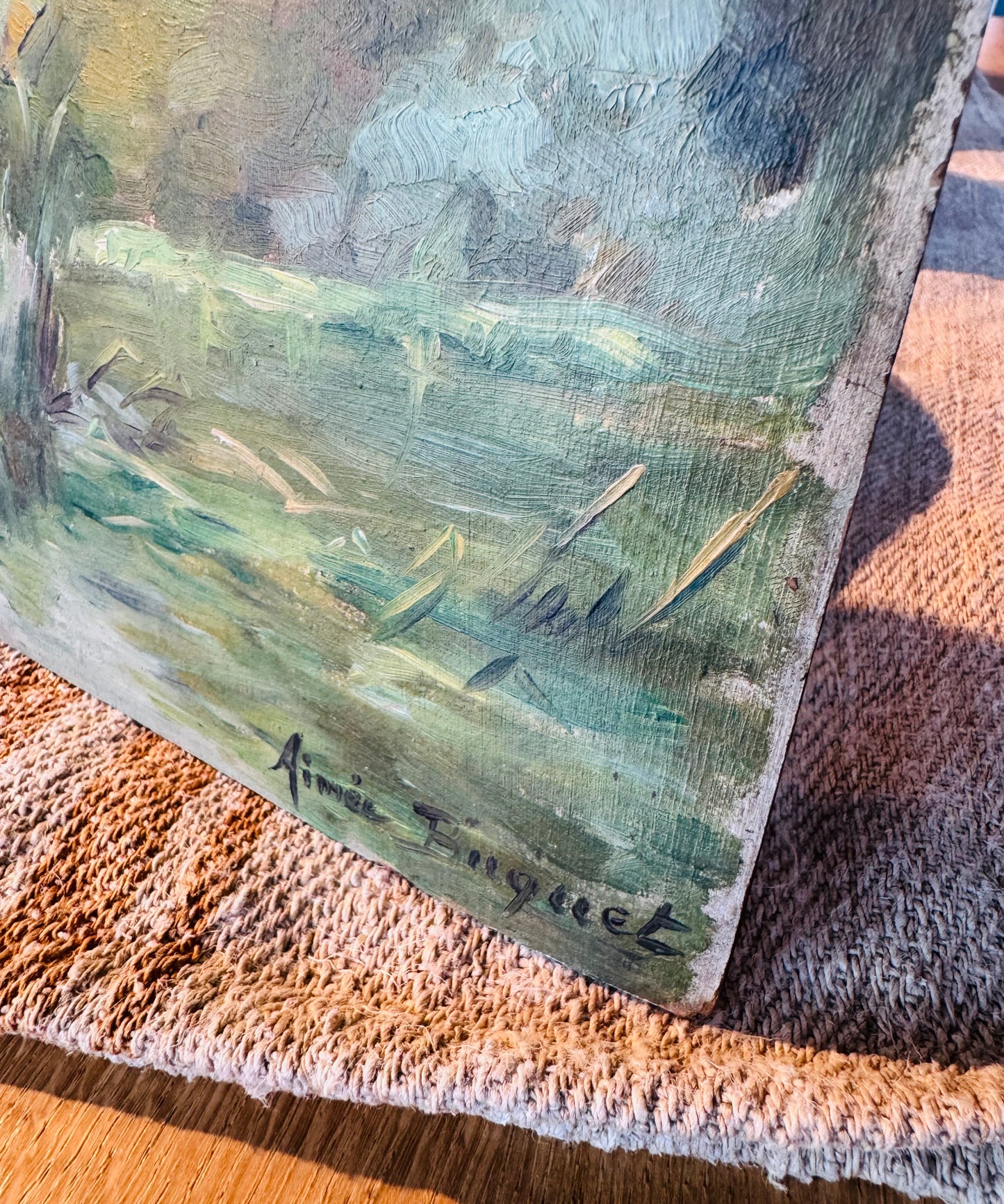 Antique French Hand-Painted Slate Landscape