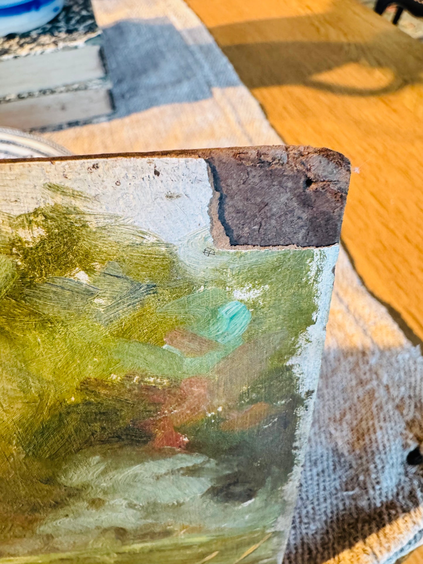 Antique French Hand-Painted Slate Landscape