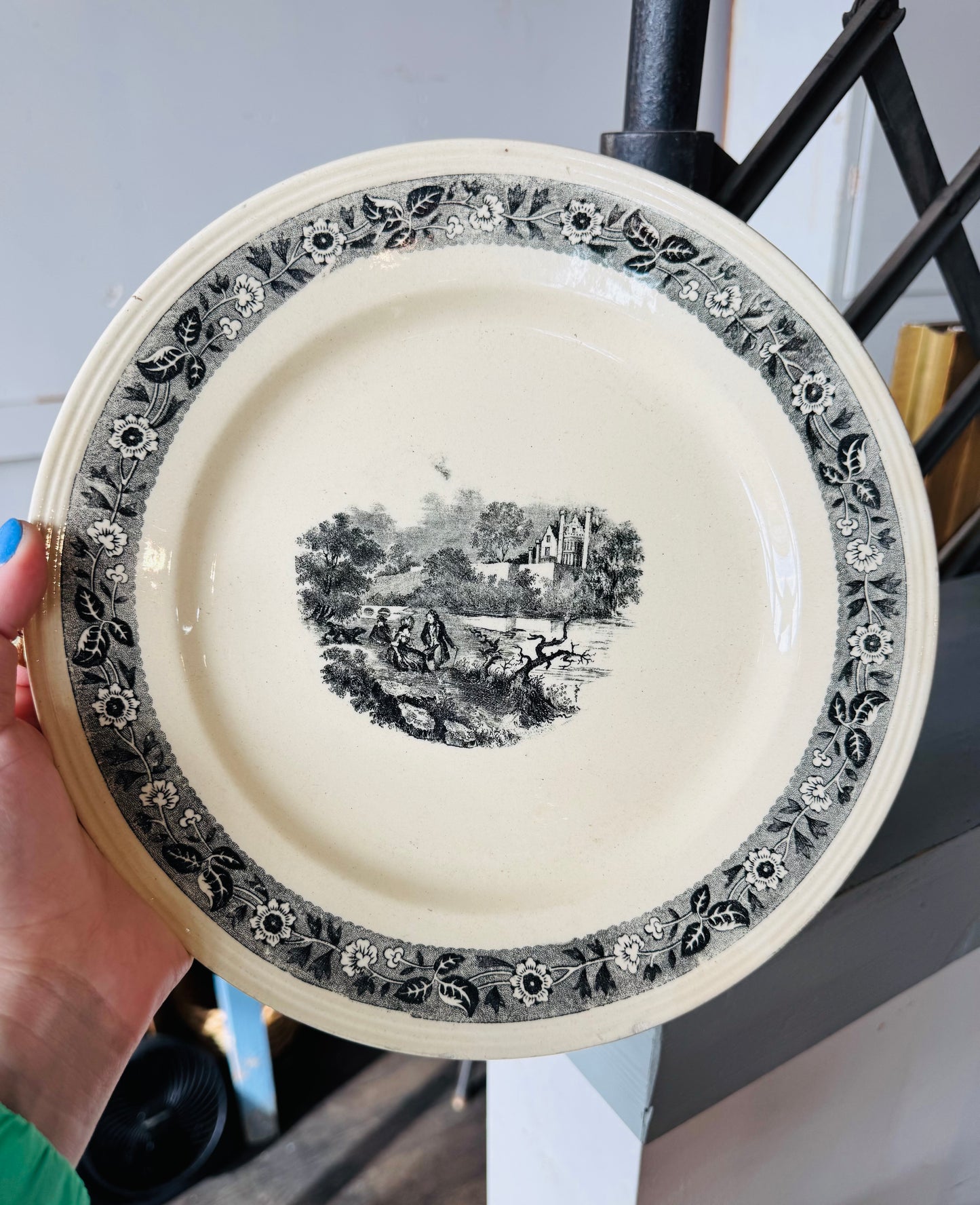 French Boch Sepia landscape plate