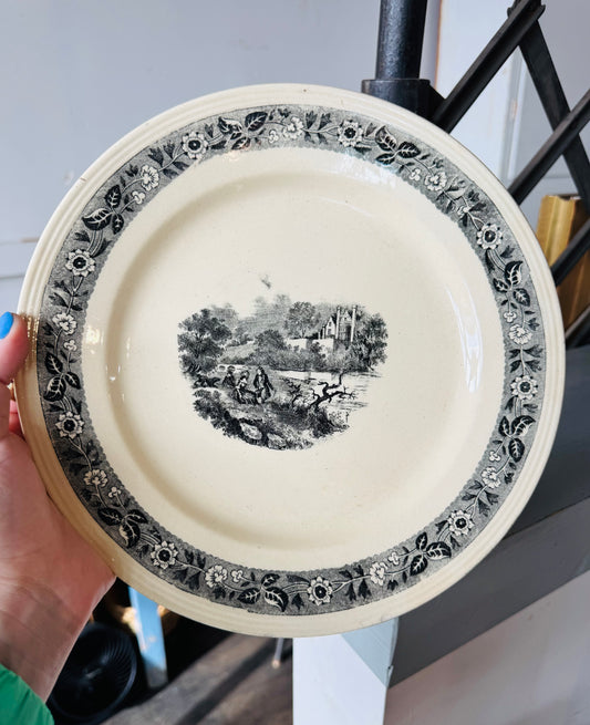 French Boch Sepia landscape plate