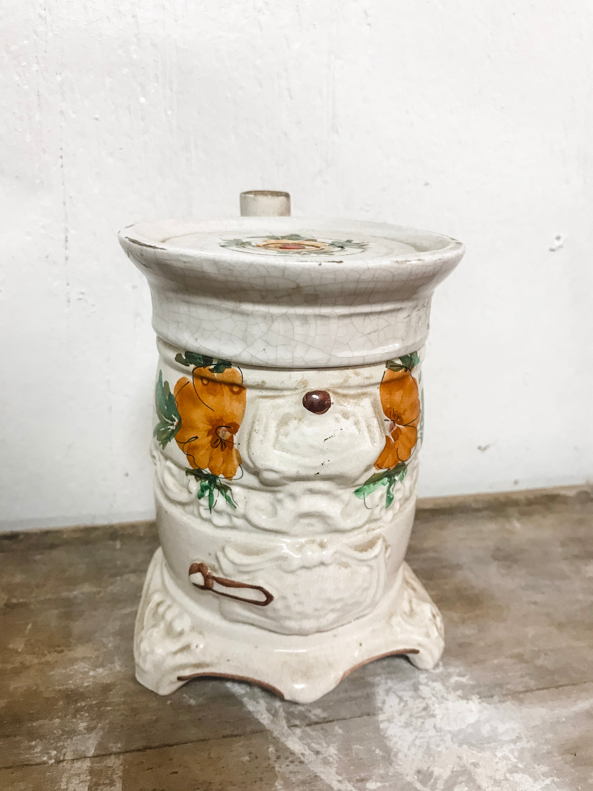 Vintage French wood burning stove bank image 2