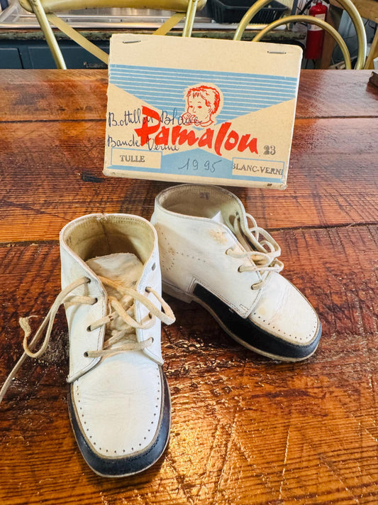Vintage 1950s French Baby Shoes with Original Box